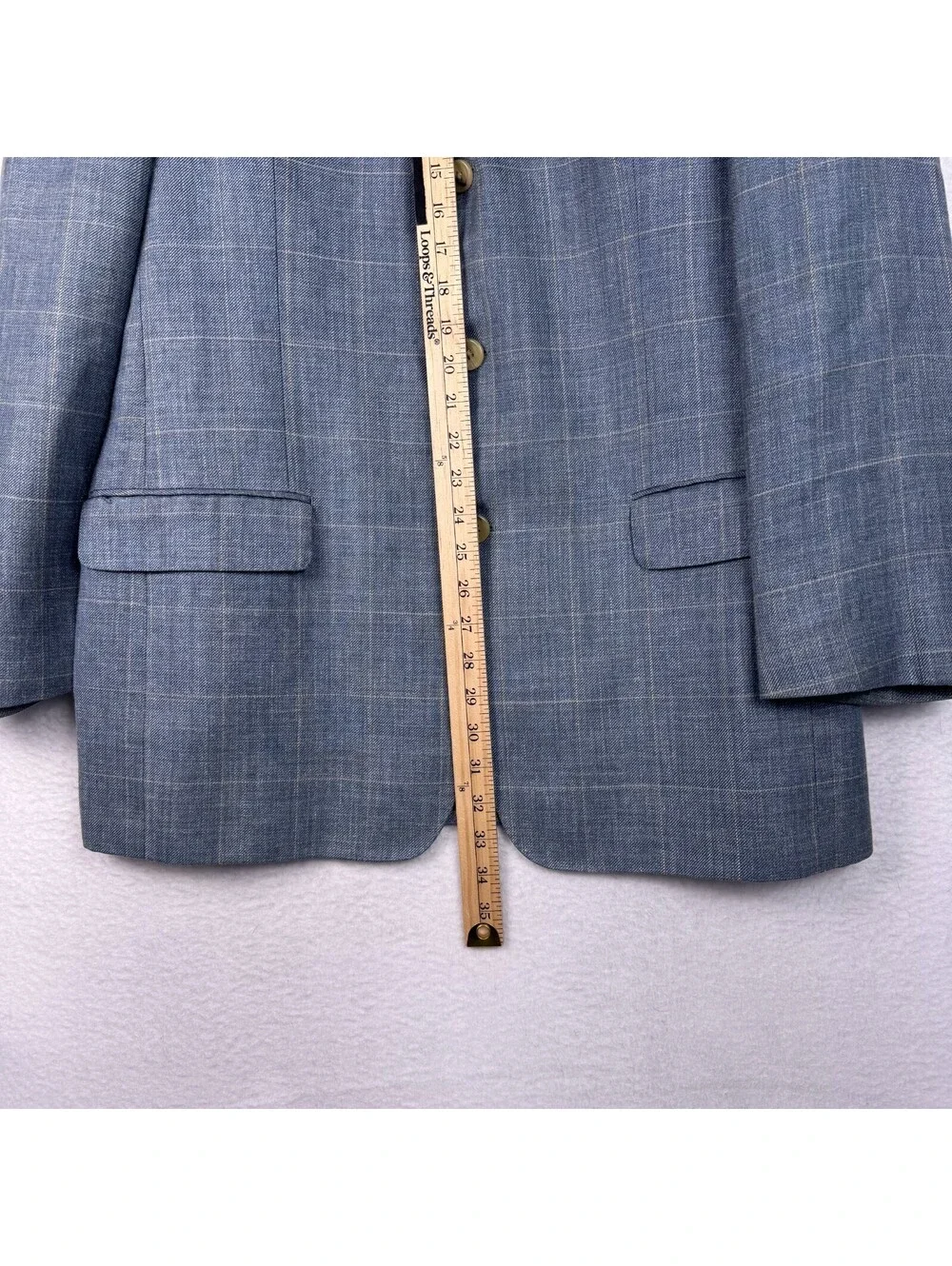Ibiza Samba Silk Linen Wool Blend Blue Window Pane Unlined Coat Blazer Size 42R